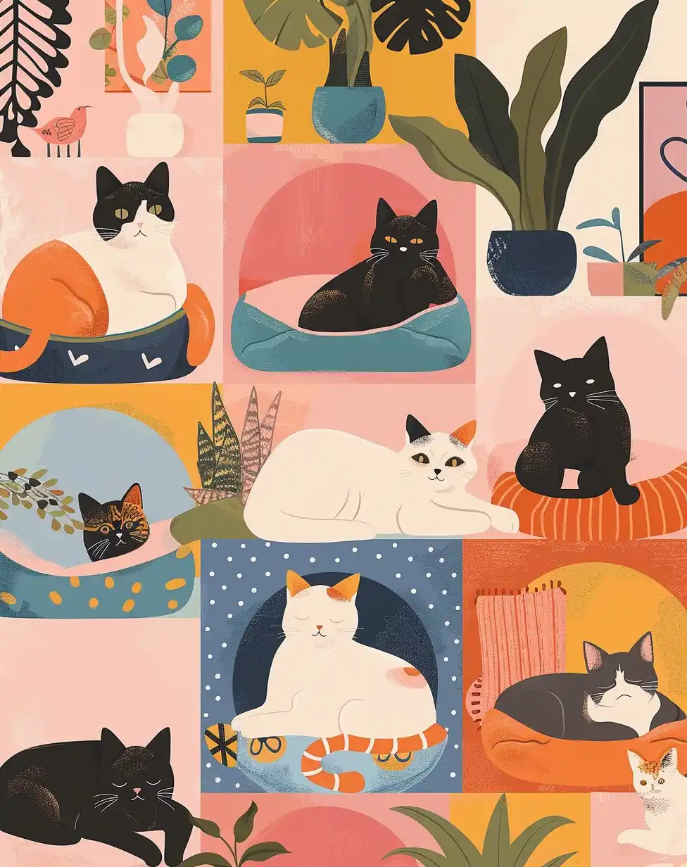 Whimsical Cat Beds Scene Midjourney提示词