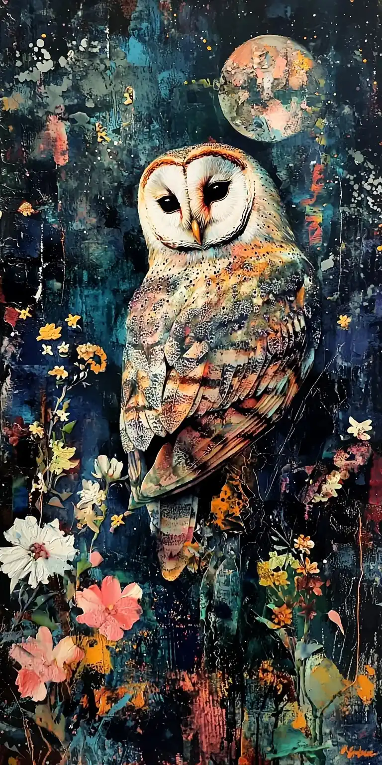 Night Owl Among Flowers Midjourney提示词