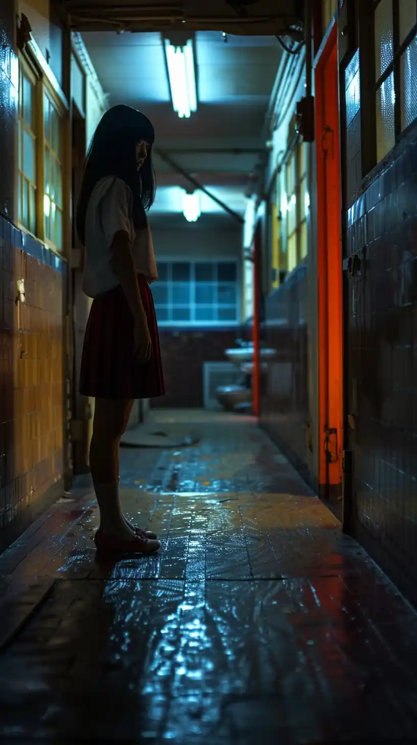Eerie Japanese School Corridor Midjourney提示词