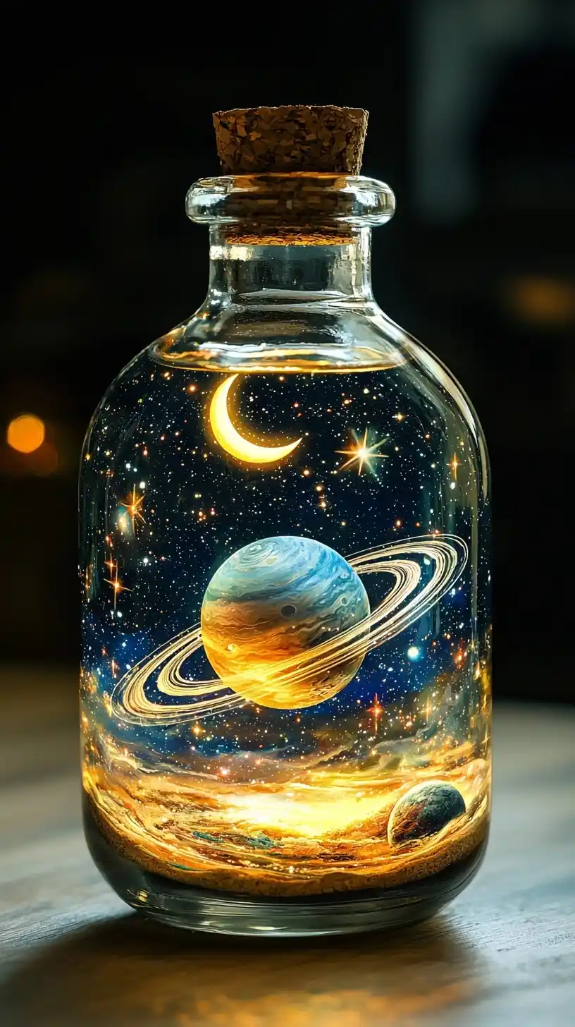 Miniature Universe in Bottle Midjourney提示词