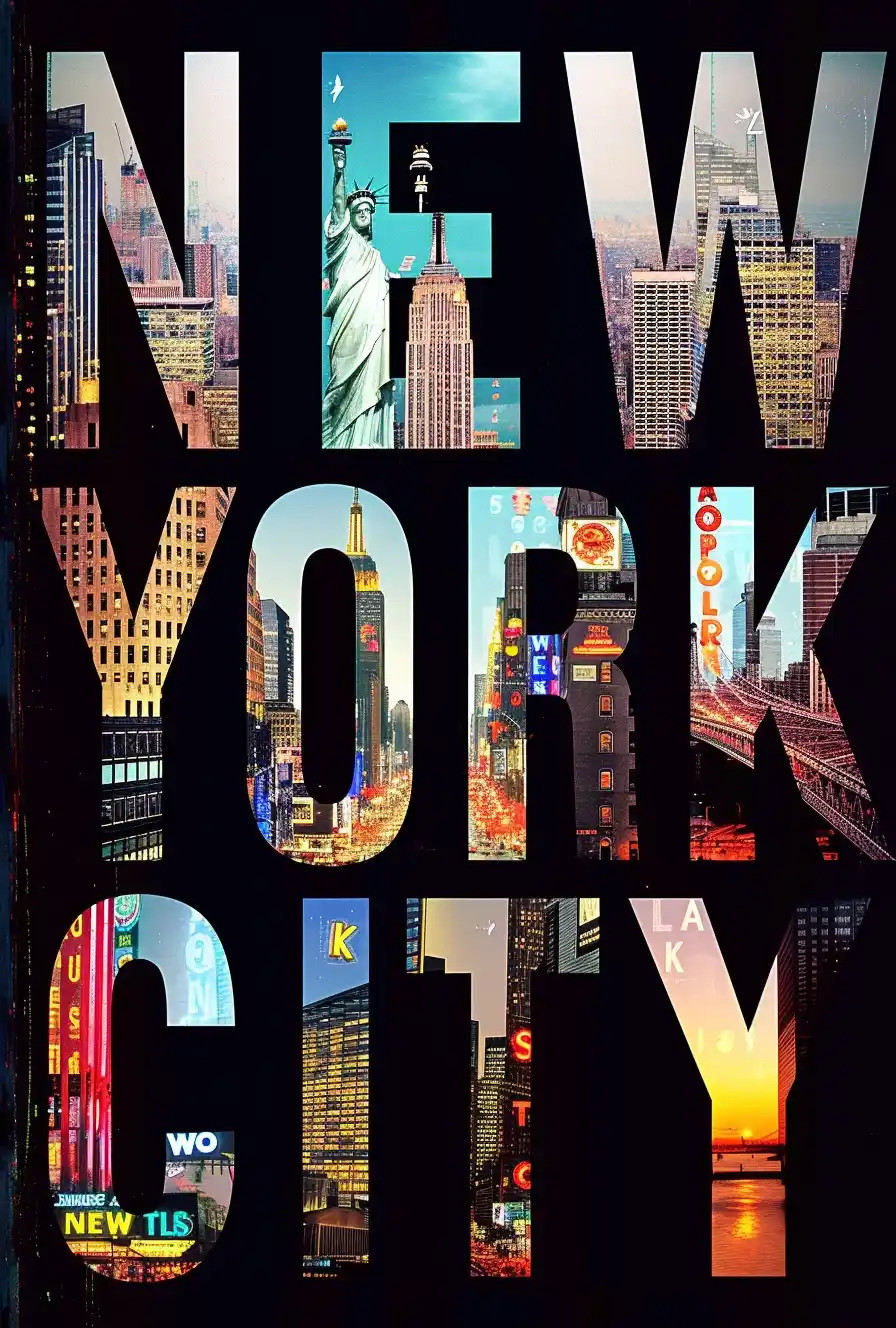NYC Iconic Letter Collage Midjourney提示词