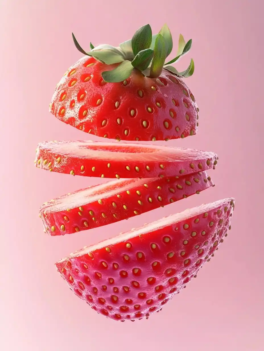 Hyper-Realistic Floating Strawberries Midjourney提示词