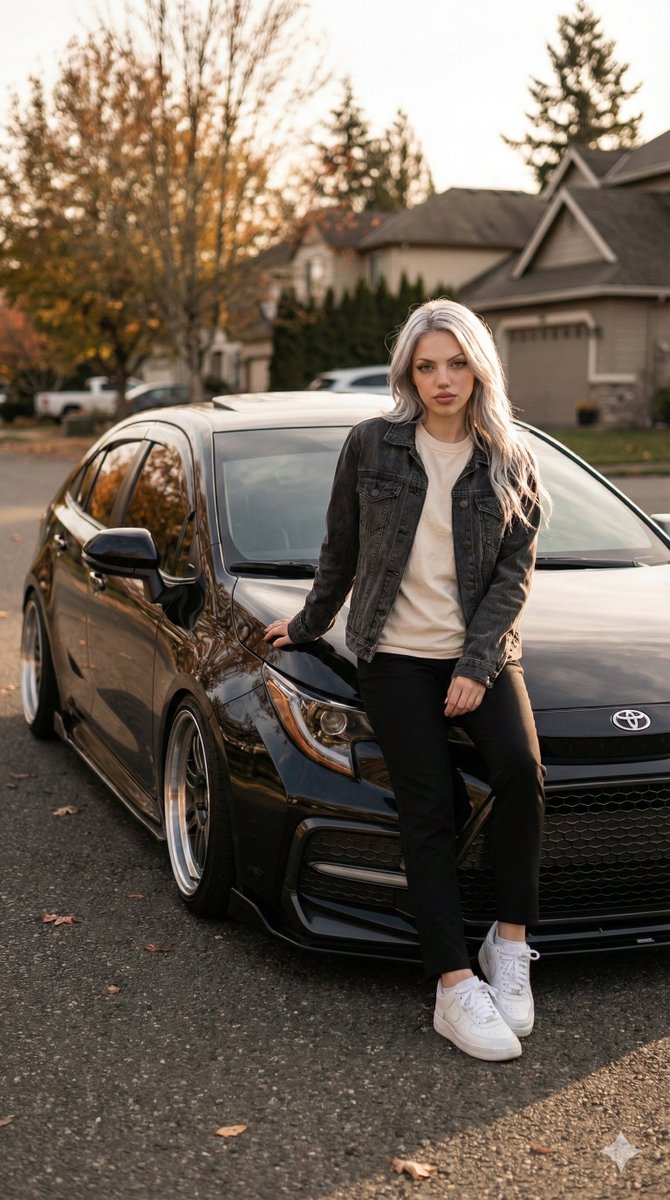 Stylish Woman with Modified Car | Autumn Fashion Photography Nano Banana提示词