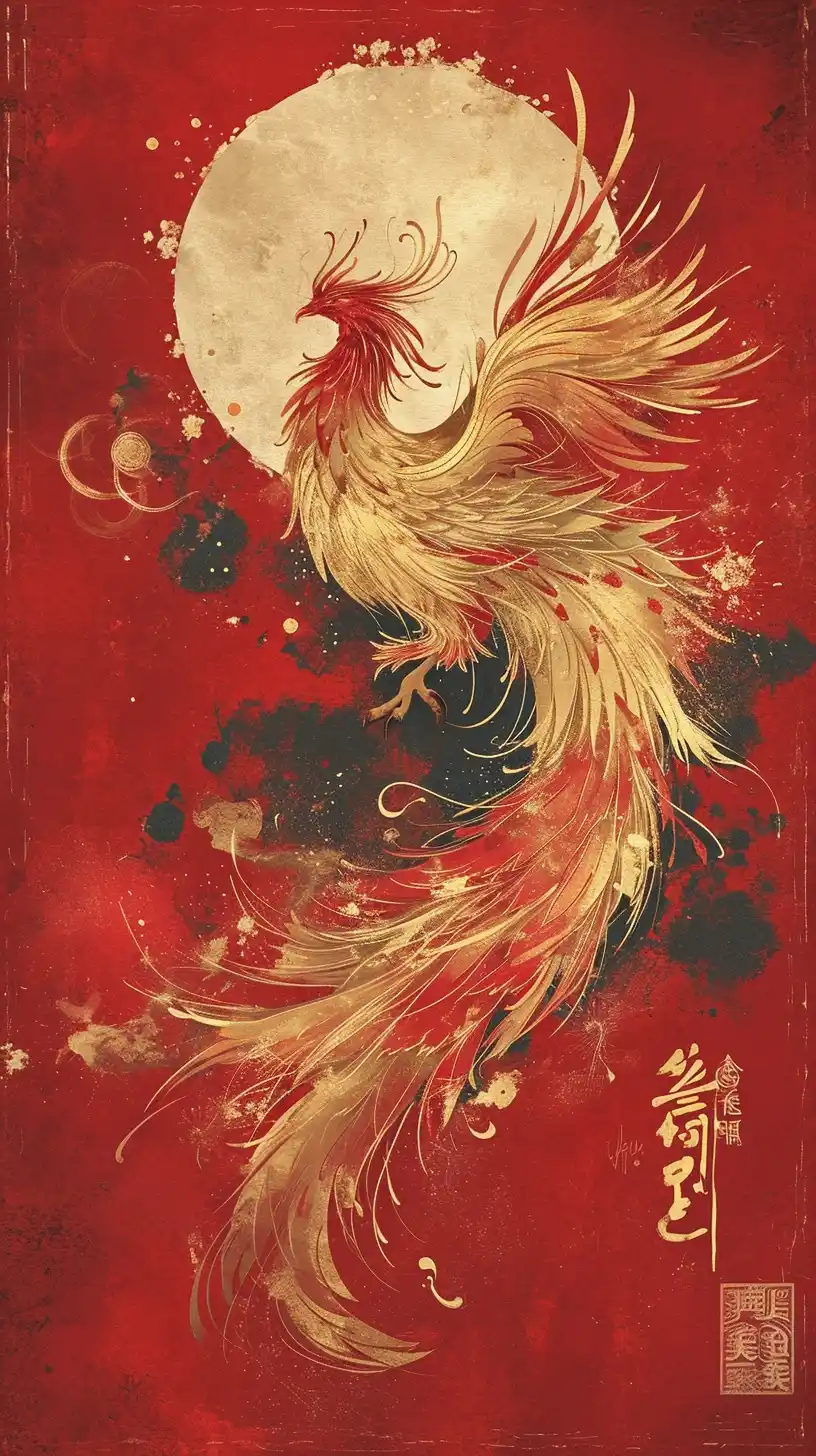 Chinese Phoenix Sticker Relander Style Midjourney提示词