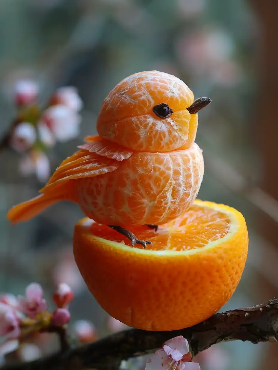 Orange Bird Slice Photo-Realistic Art Midjourney提示词