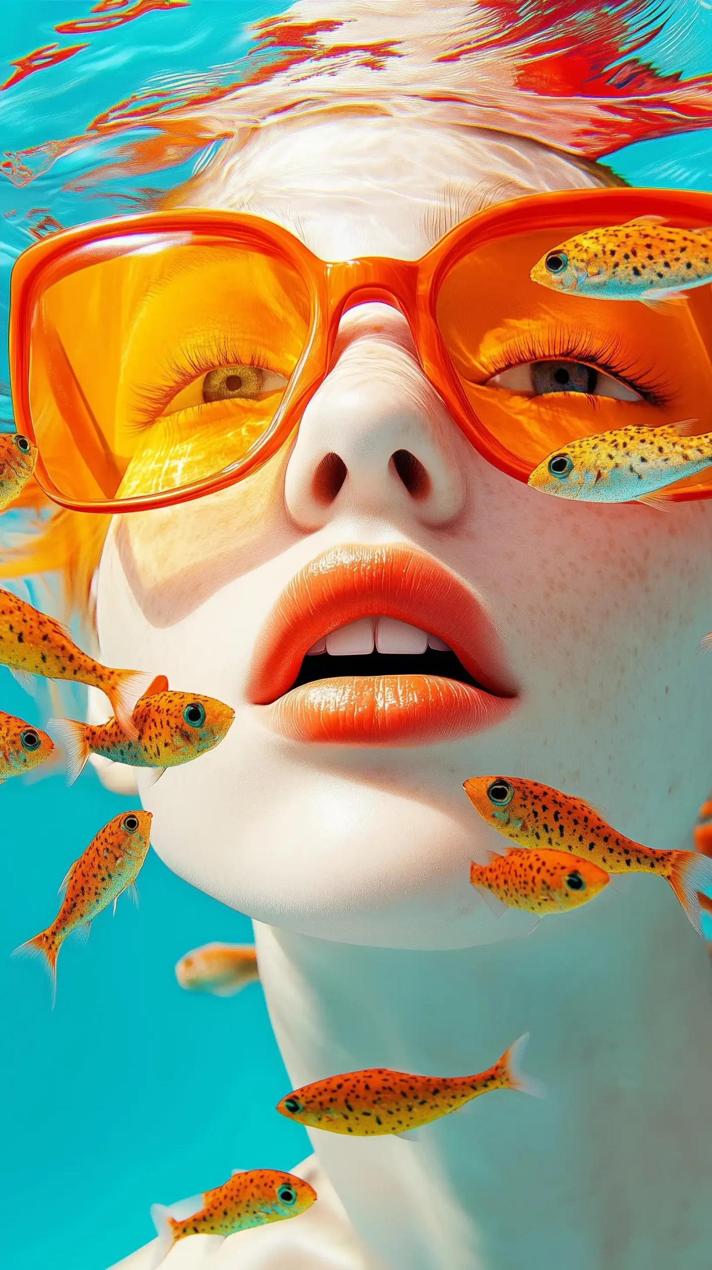 Colorful Underwater Woman Midjourney提示词