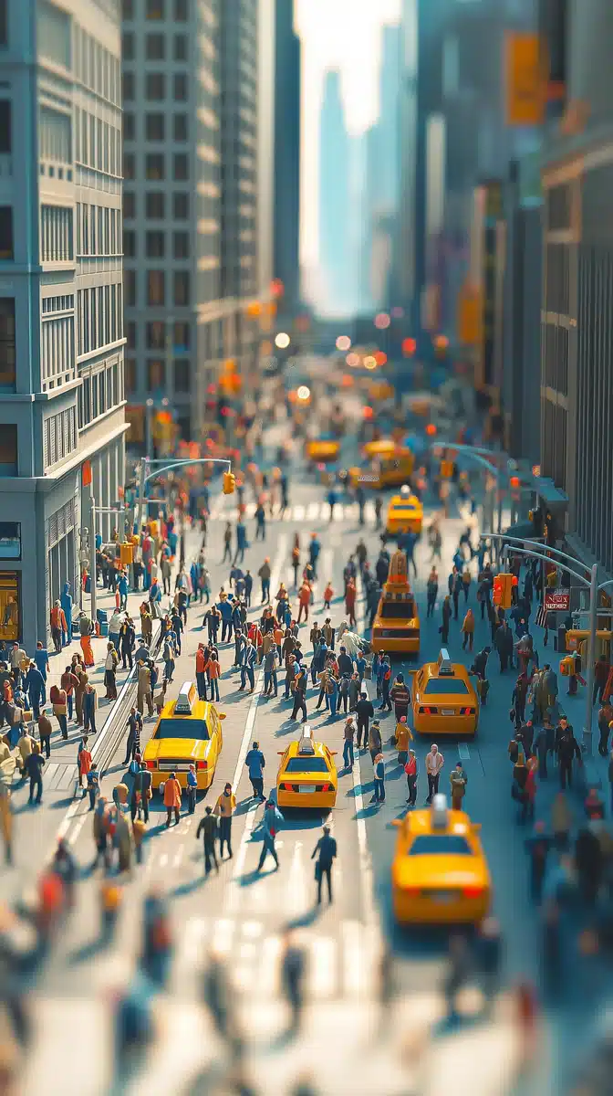 Tiny People in NYC Midjourney提示词