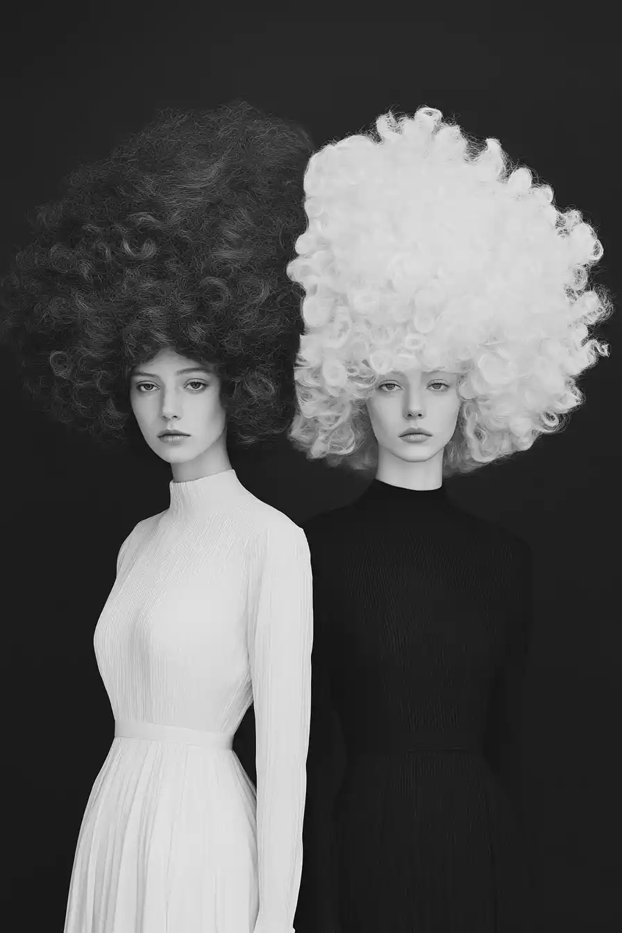 Contrasting Women in Hair Midjourney提示词