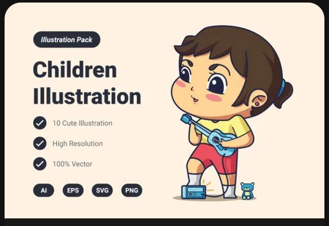 Children & Girls Activities Illustration Pack