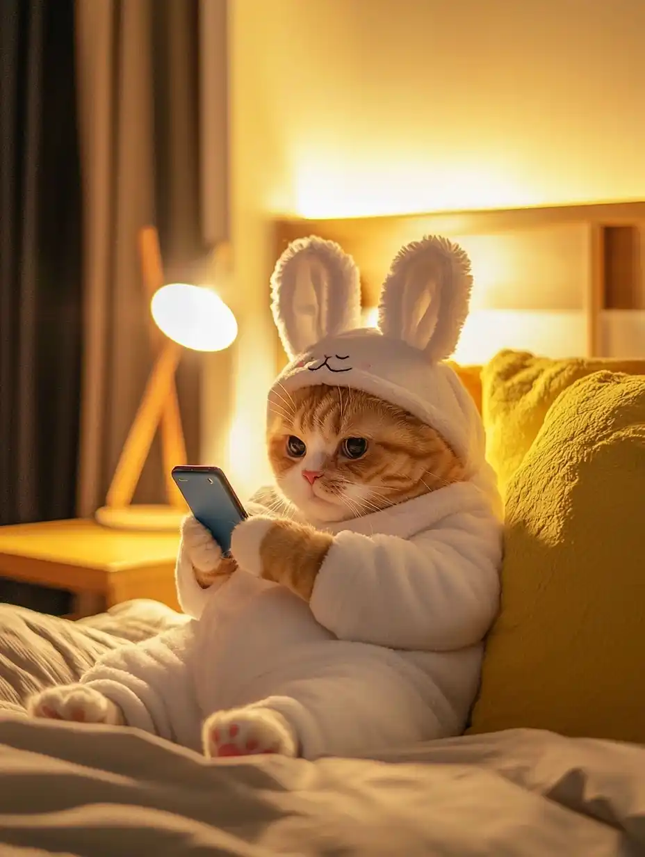 Chubby Cat in Pajamas Midjourney提示词