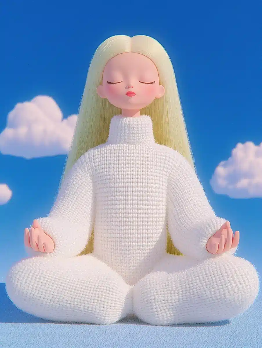Cartoon Barbie Statue Meditation Midjourney提示词