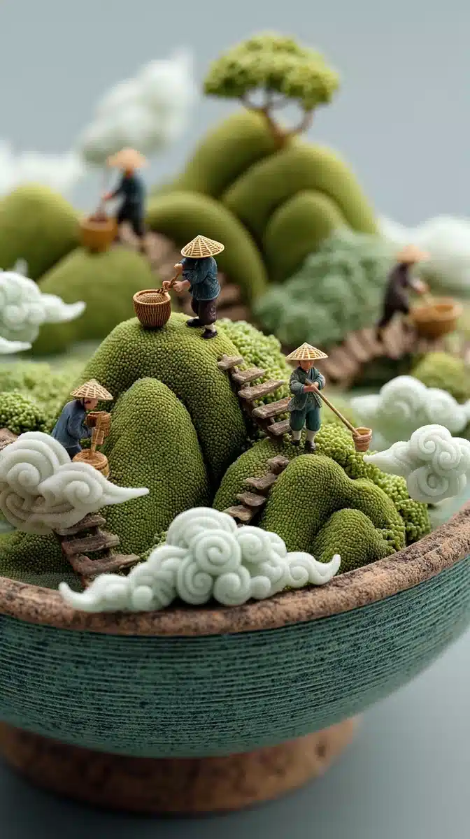 Miniature Farmers in Porcelain Midjourney提示词