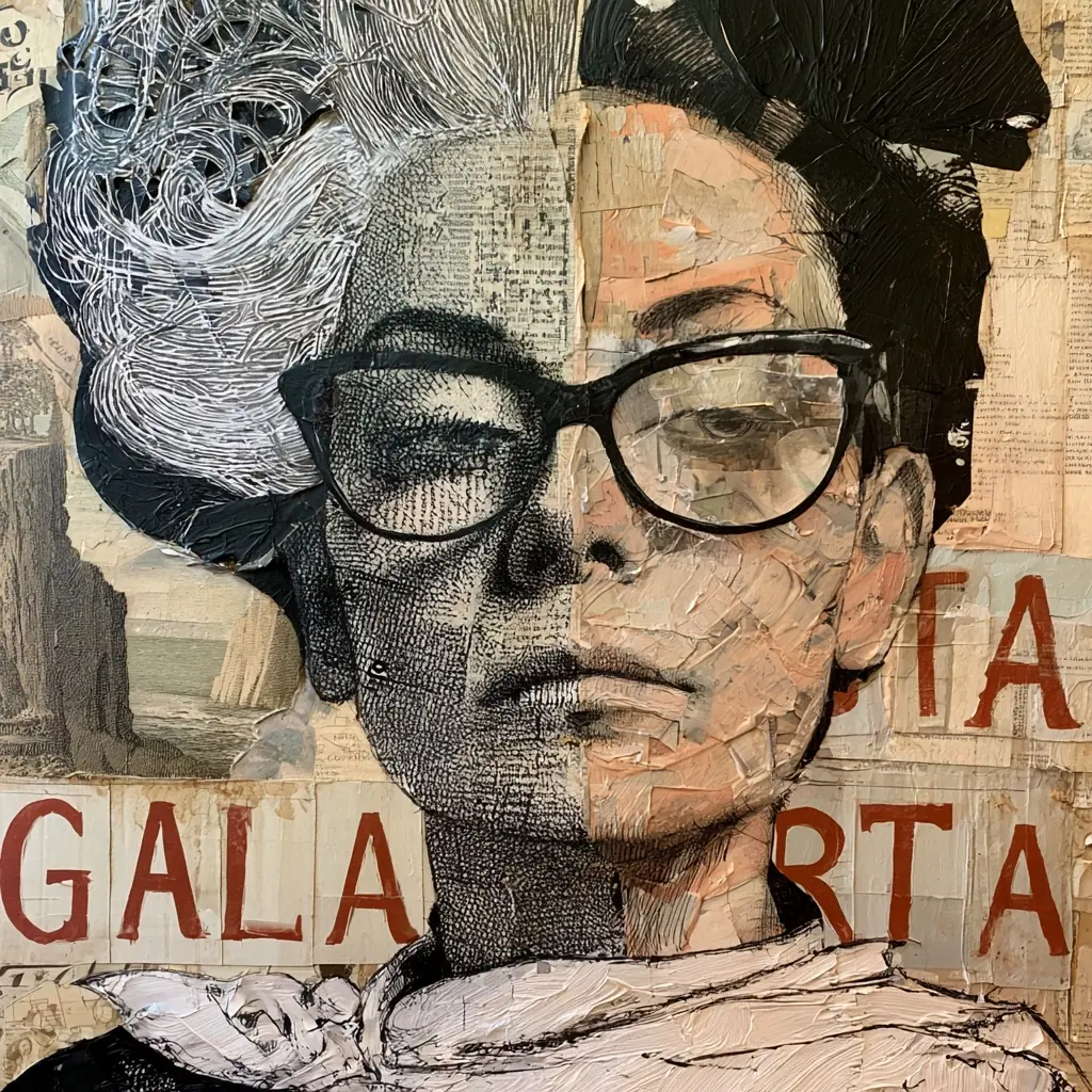 Mixed Media Woman Portrait Midjourney提示词
