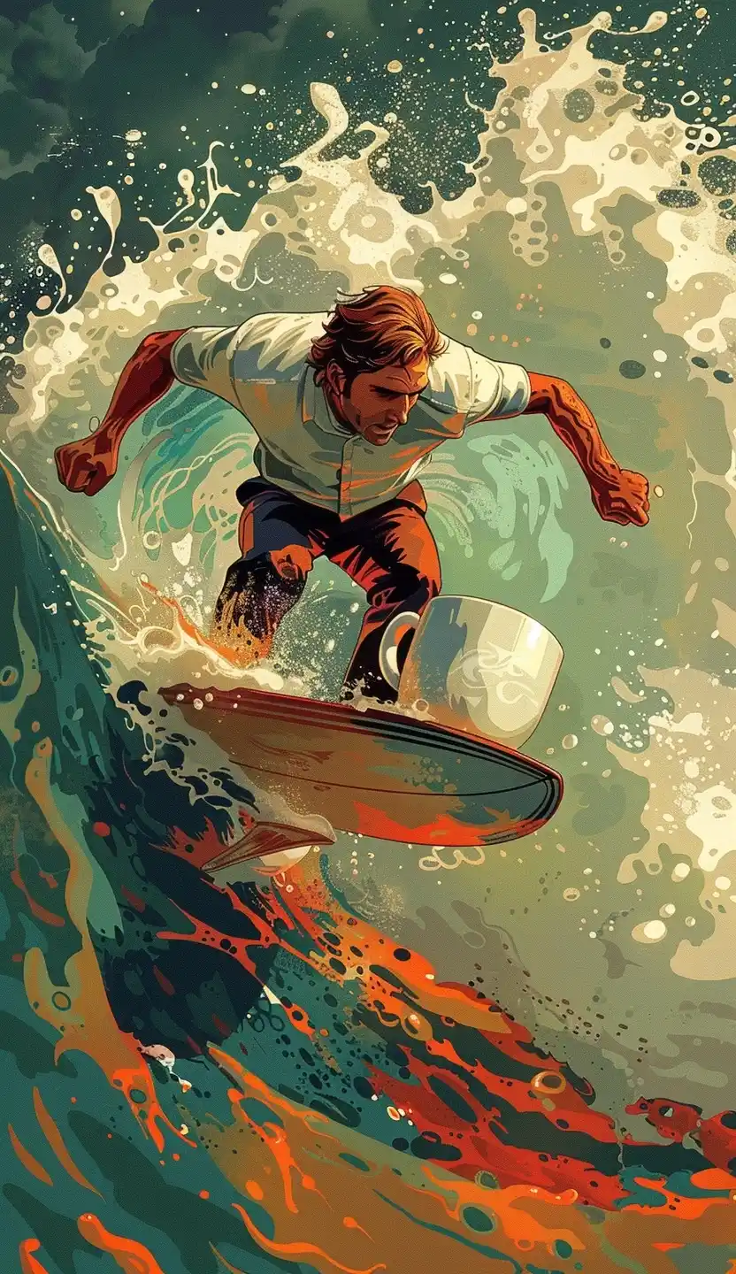 Frantic Mug Surfer Midjourney提示词