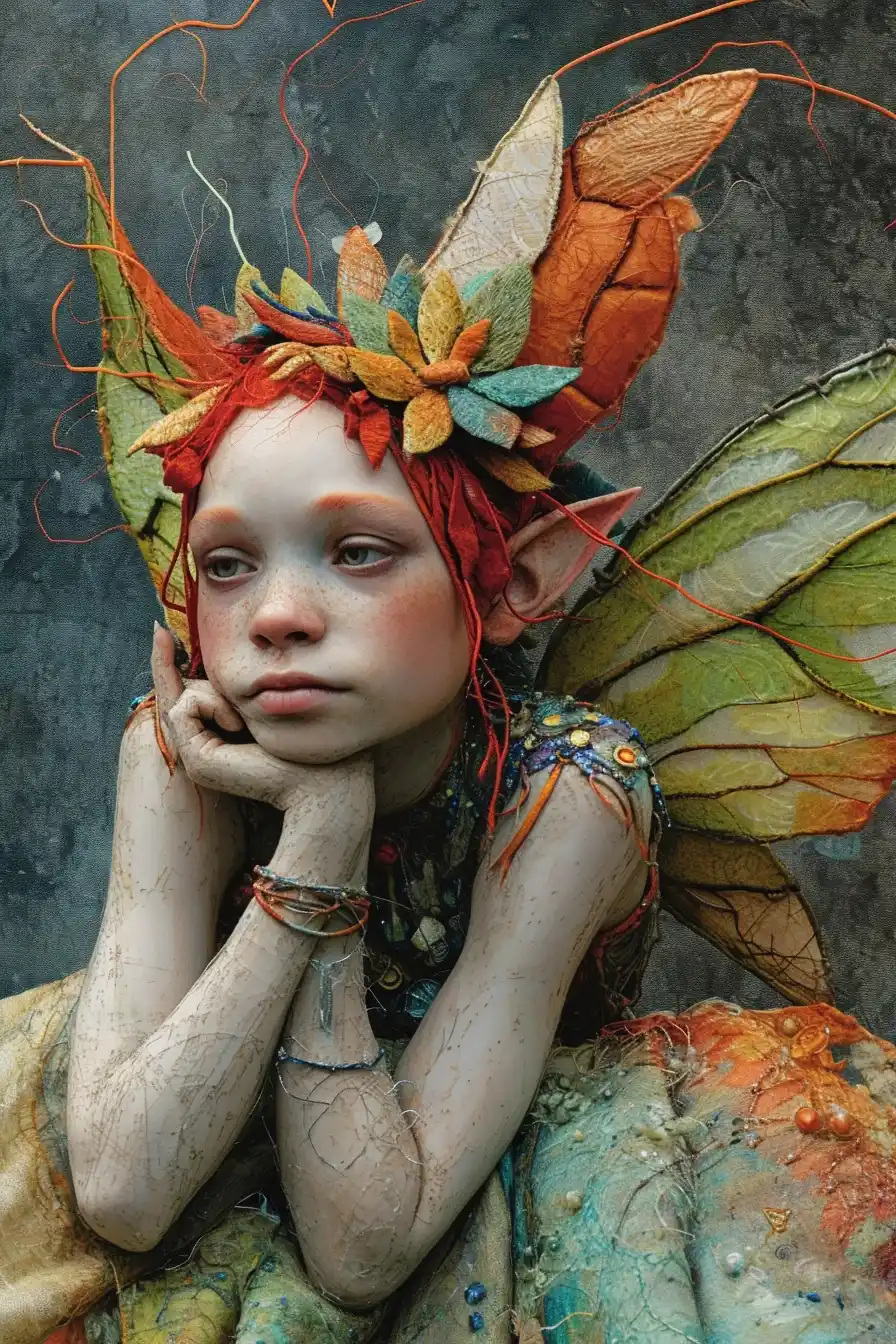 Colorful Fairy Elf in Mixed Media Midjourney提示词