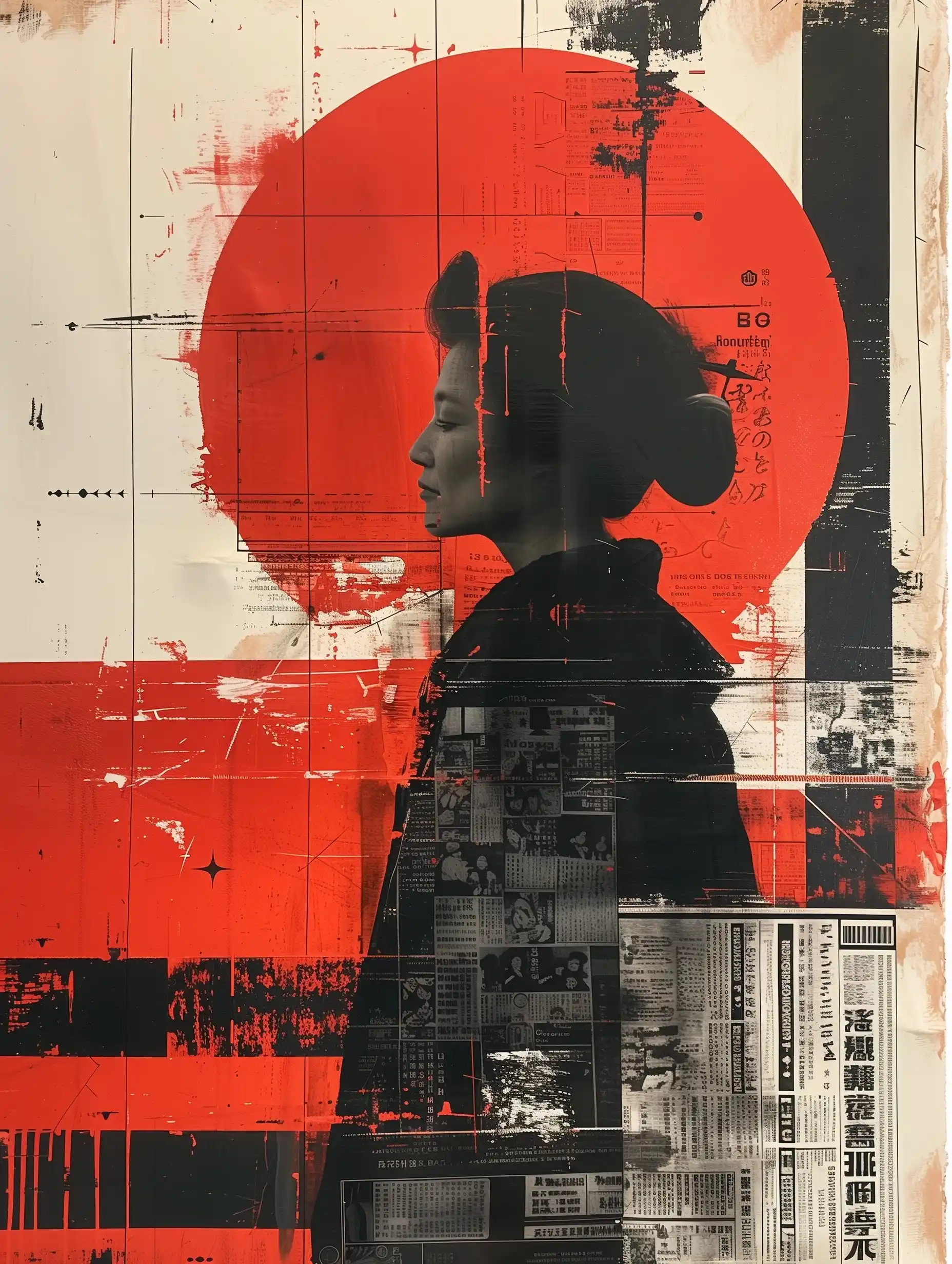 Ink Wash Geisha Portrait Midjourney提示词