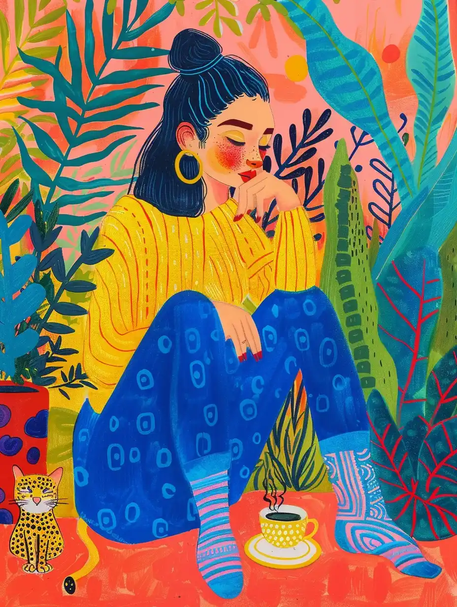Midcentury Woman in Garden Midjourney提示词