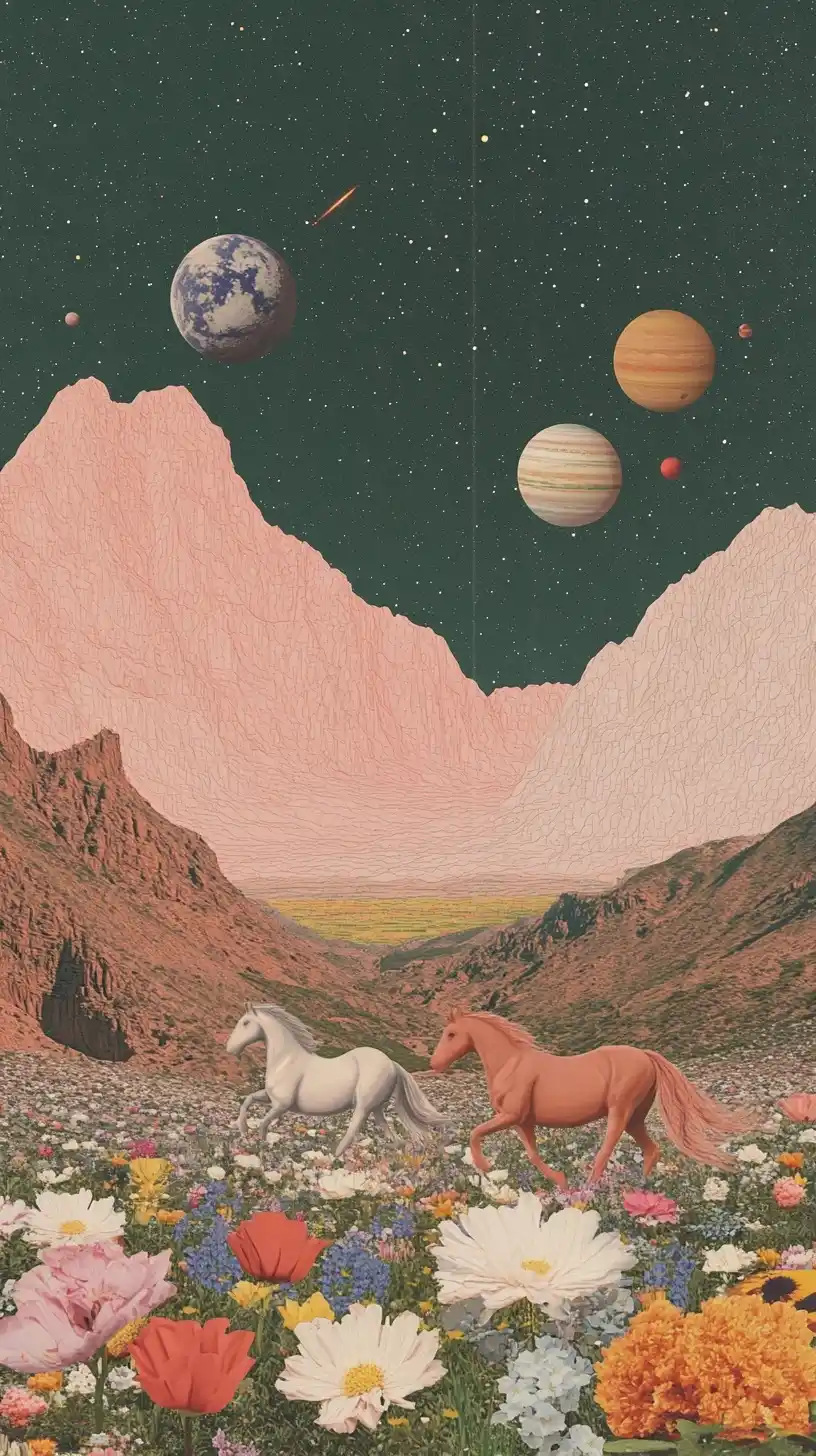 Surreal Horses in Desert Midjourney提示词