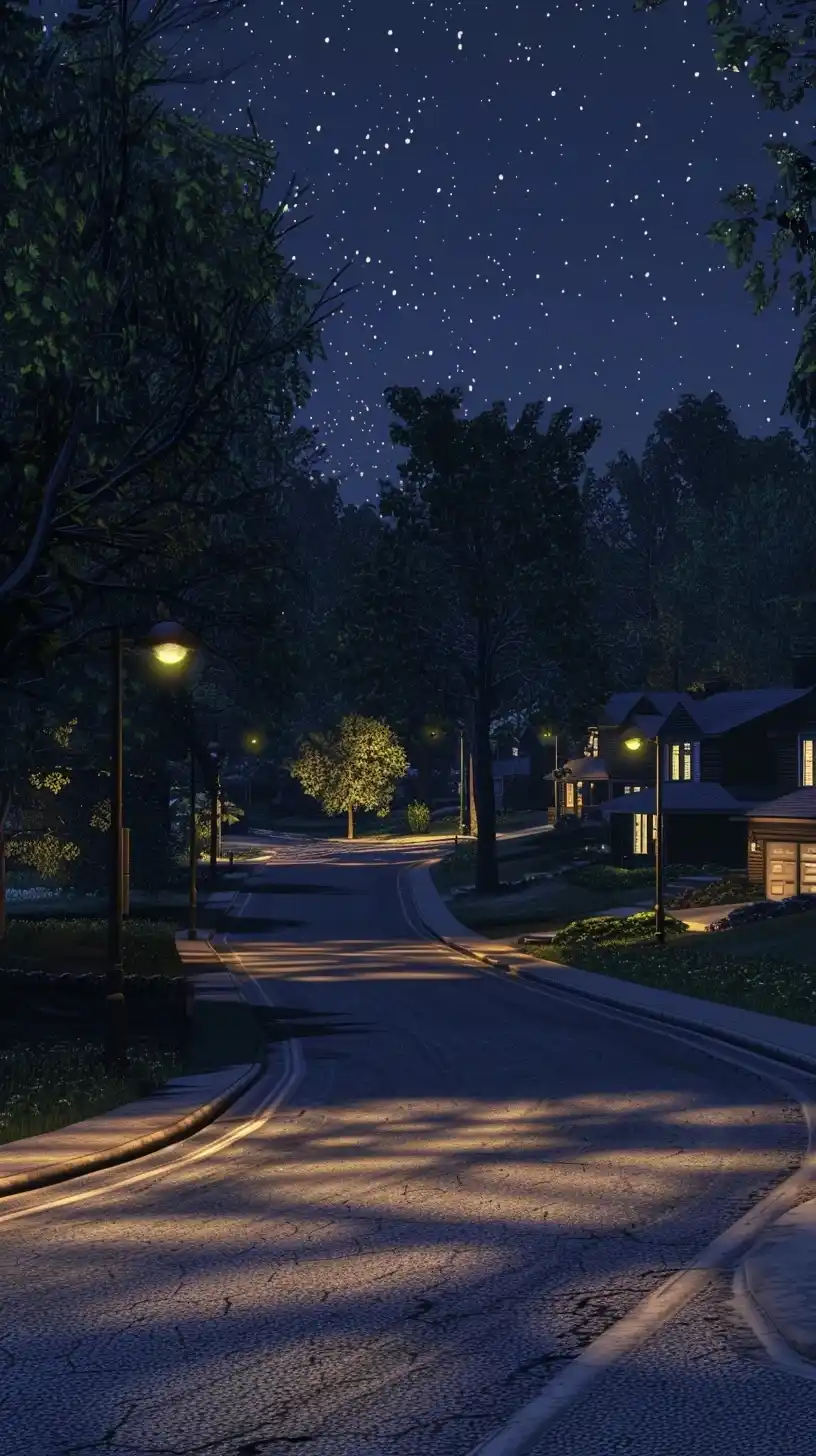 PS1 Suburban Night Stroll Midjourney提示词