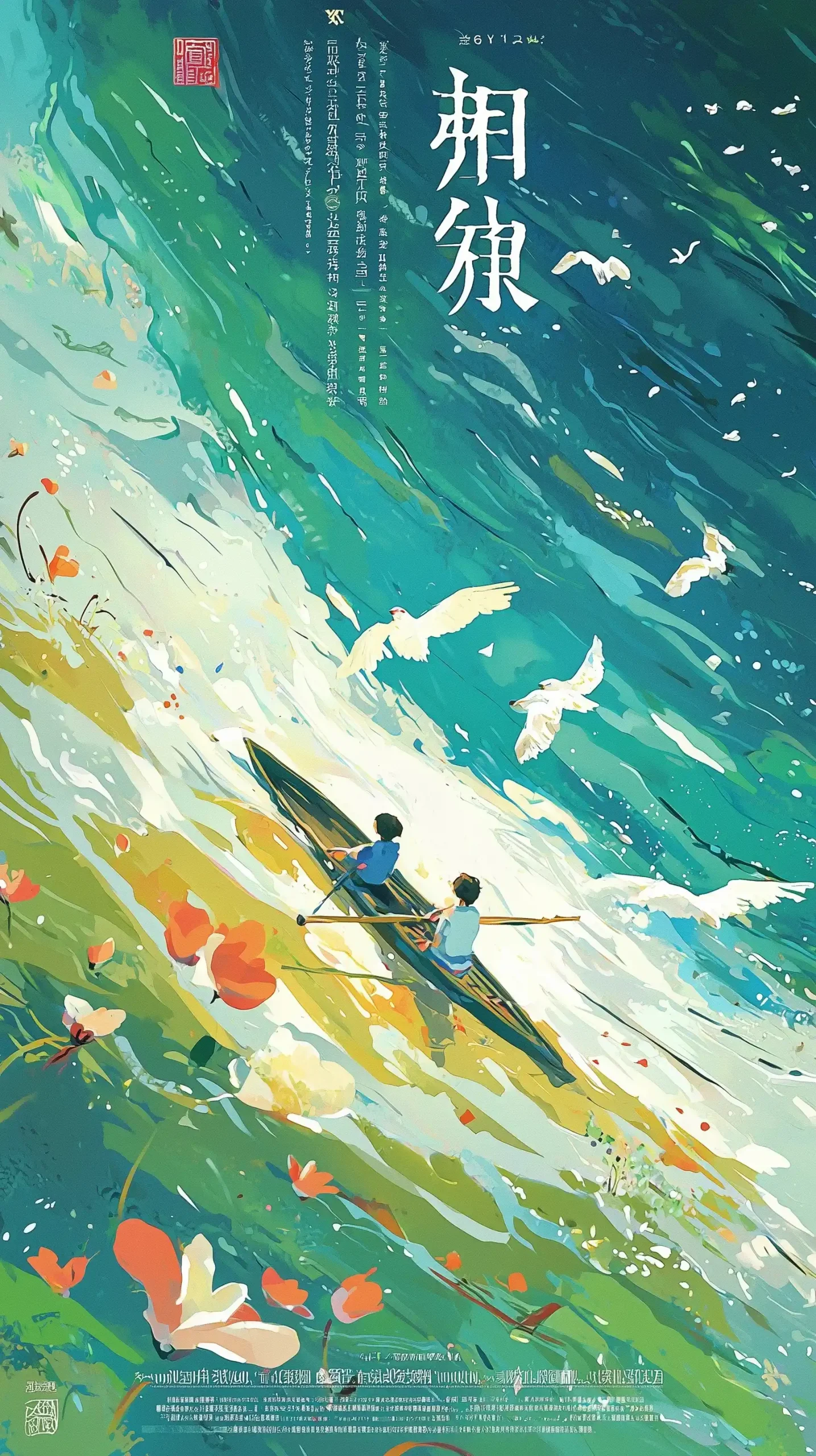 Anime River Rowing Duo Midjourney提示词
