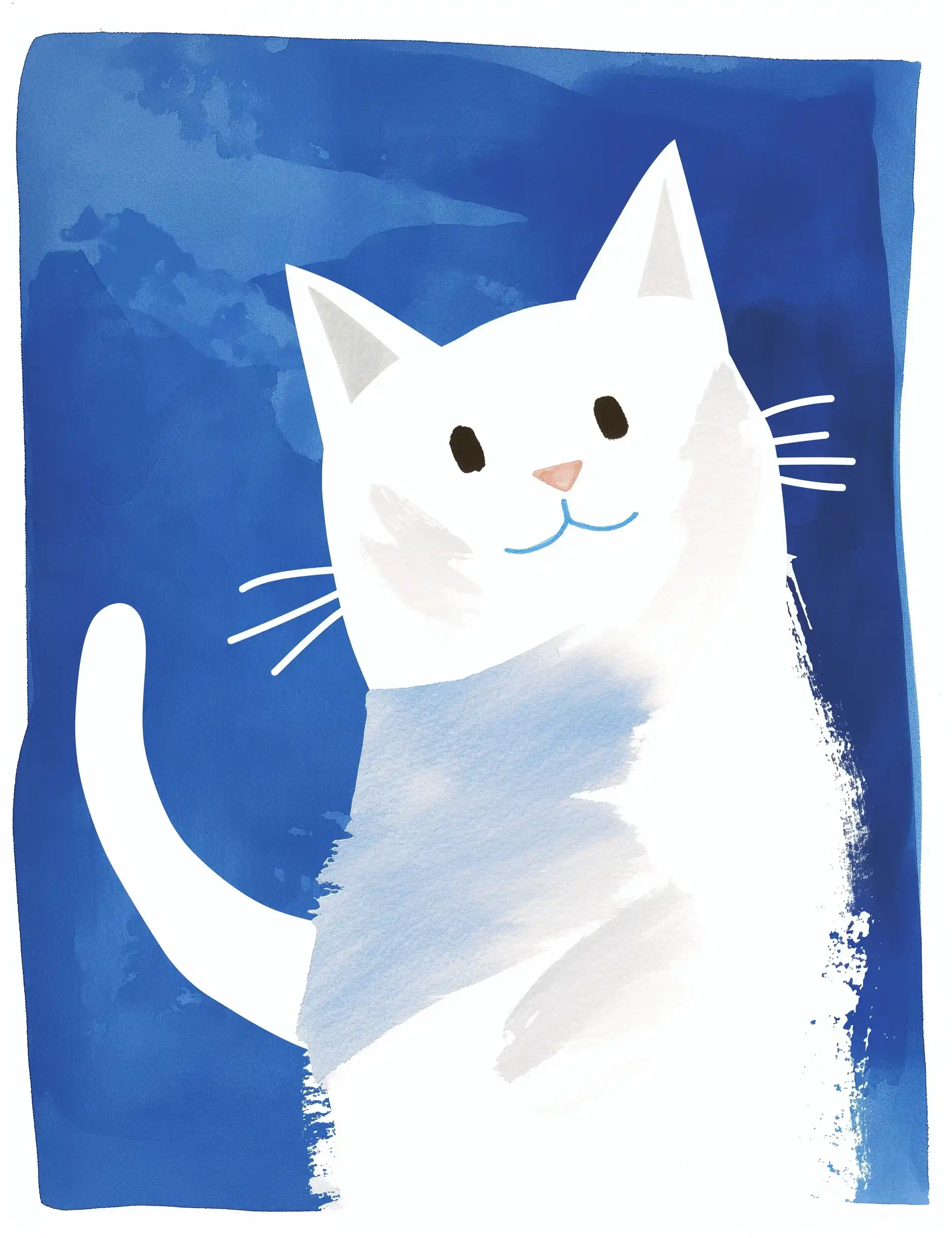Flat Cat on Watercolor Midjourney提示词