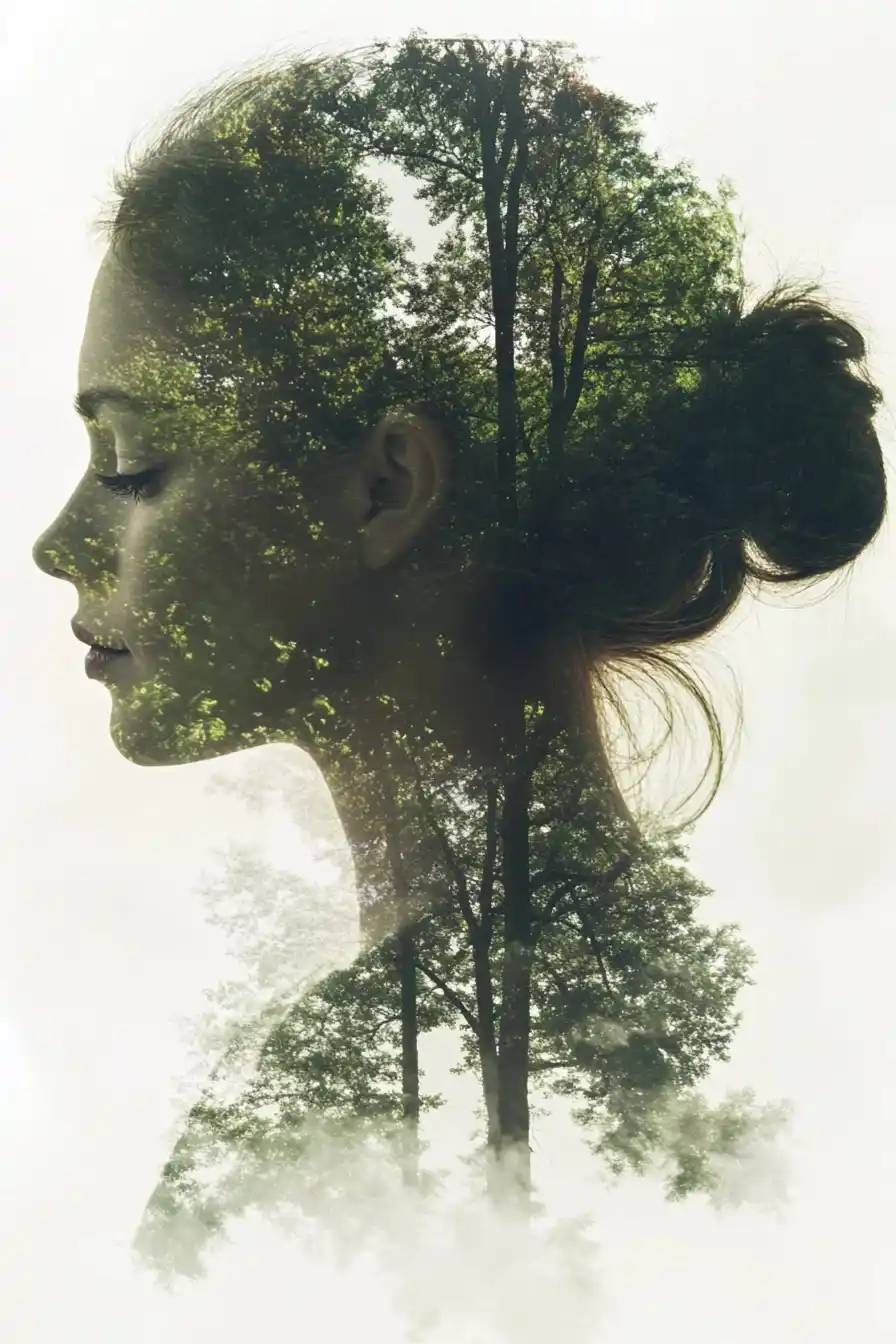 Silhouette Woman Among Trees Midjourney提示词