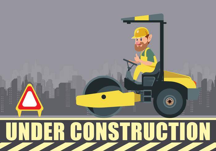 建设中压路机和司机矢量