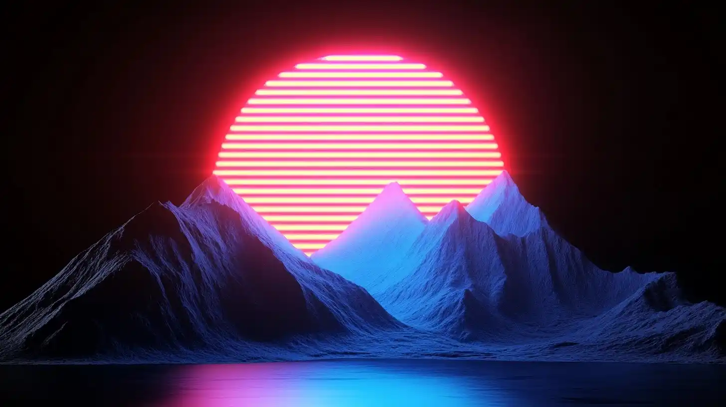 Neon Grid Mountain Double Exposure Midjourney提示词
