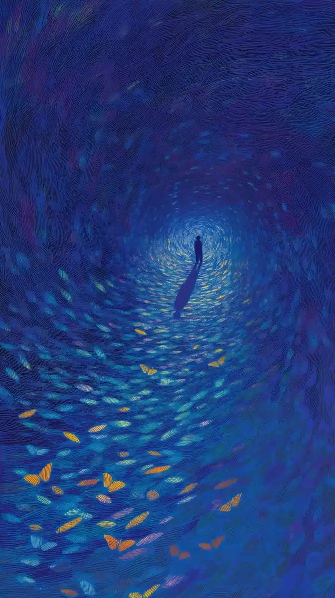 Surreal Butterflies in Tunnel Midjourney提示词