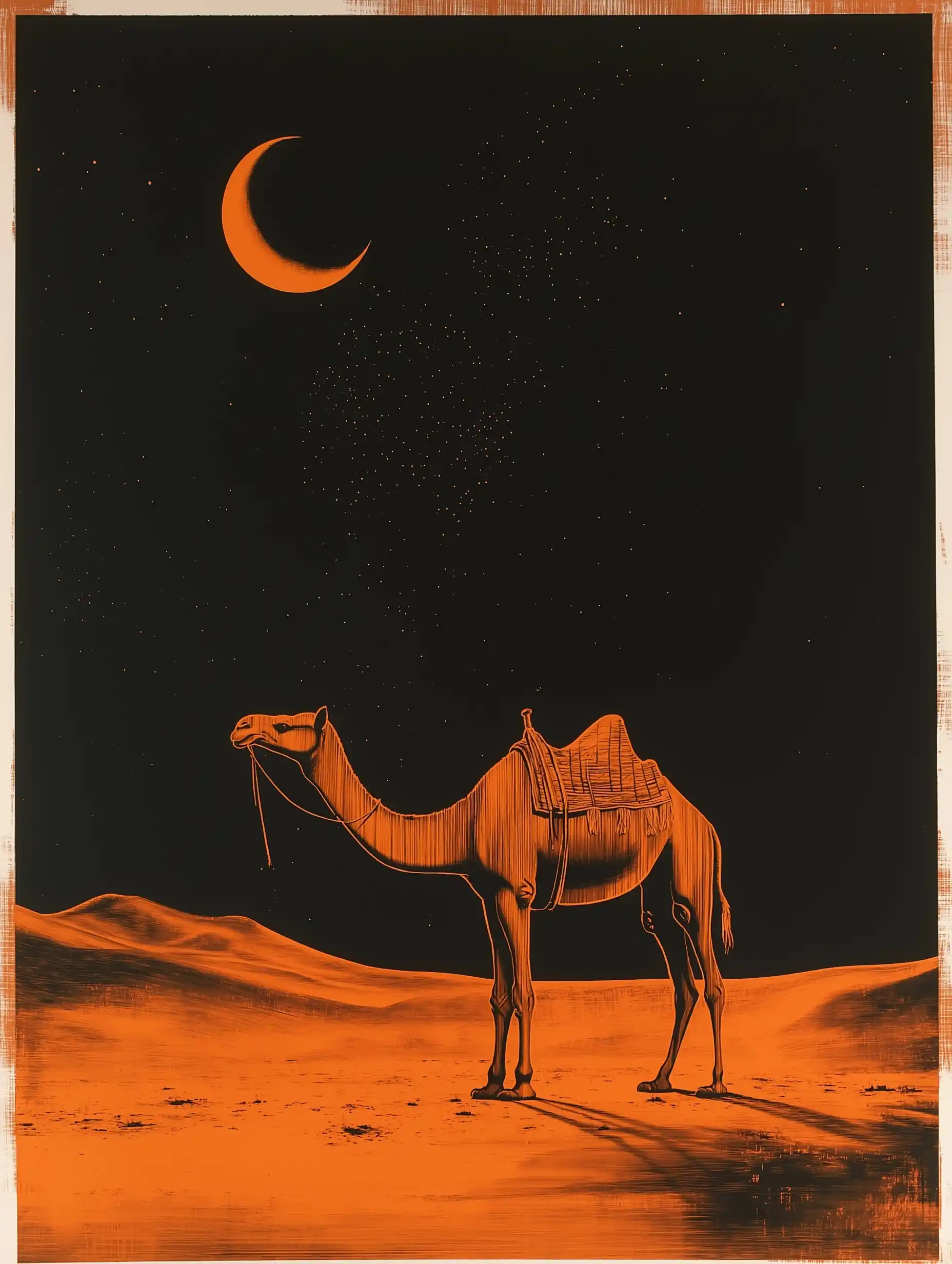 Desert Camel Screen Print Midjourney提示词