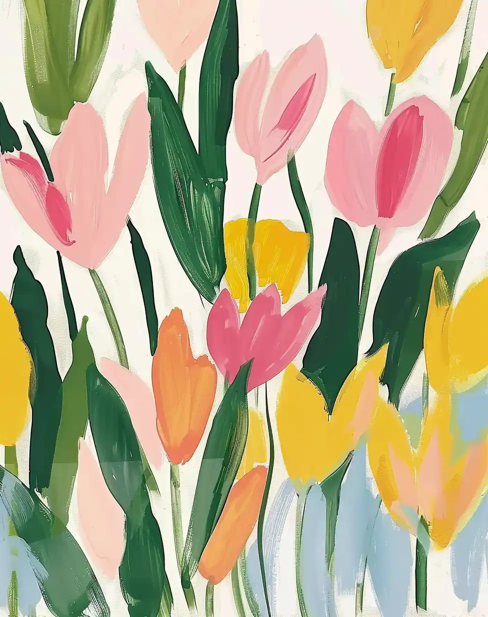 Matisse-Inspired Abstract Tulips Midjourney提示词