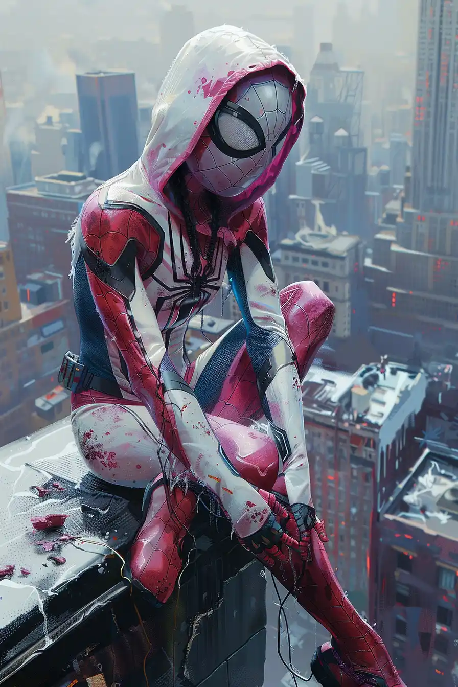 Epic Spider Gwen Rooftop Midjourney 提示词生成效果