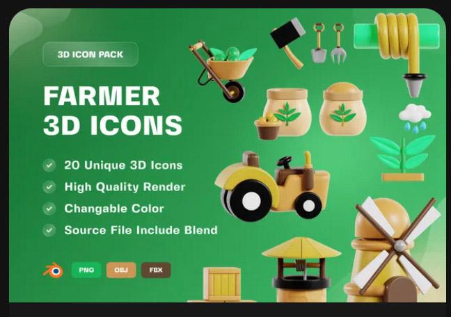 Farmer and Agriculture 3D Icon Pack
