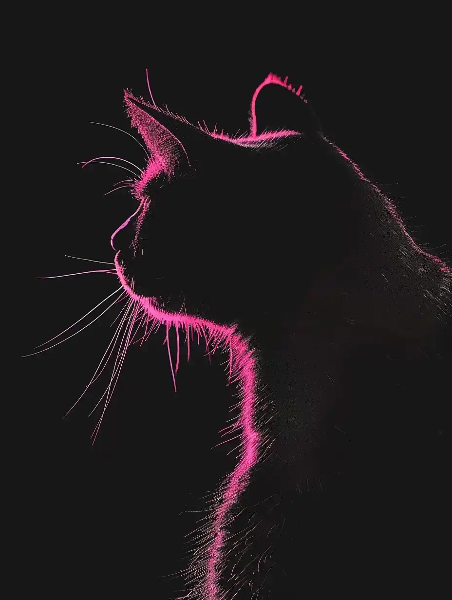 Minimalist Pink Cat Silhouette Midjourney提示词