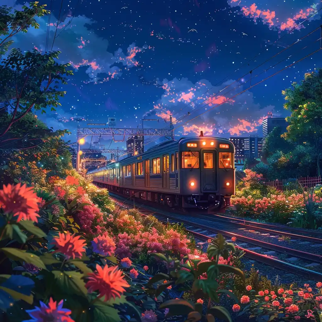 Starry Train in Monet Style Midjourney提示词
