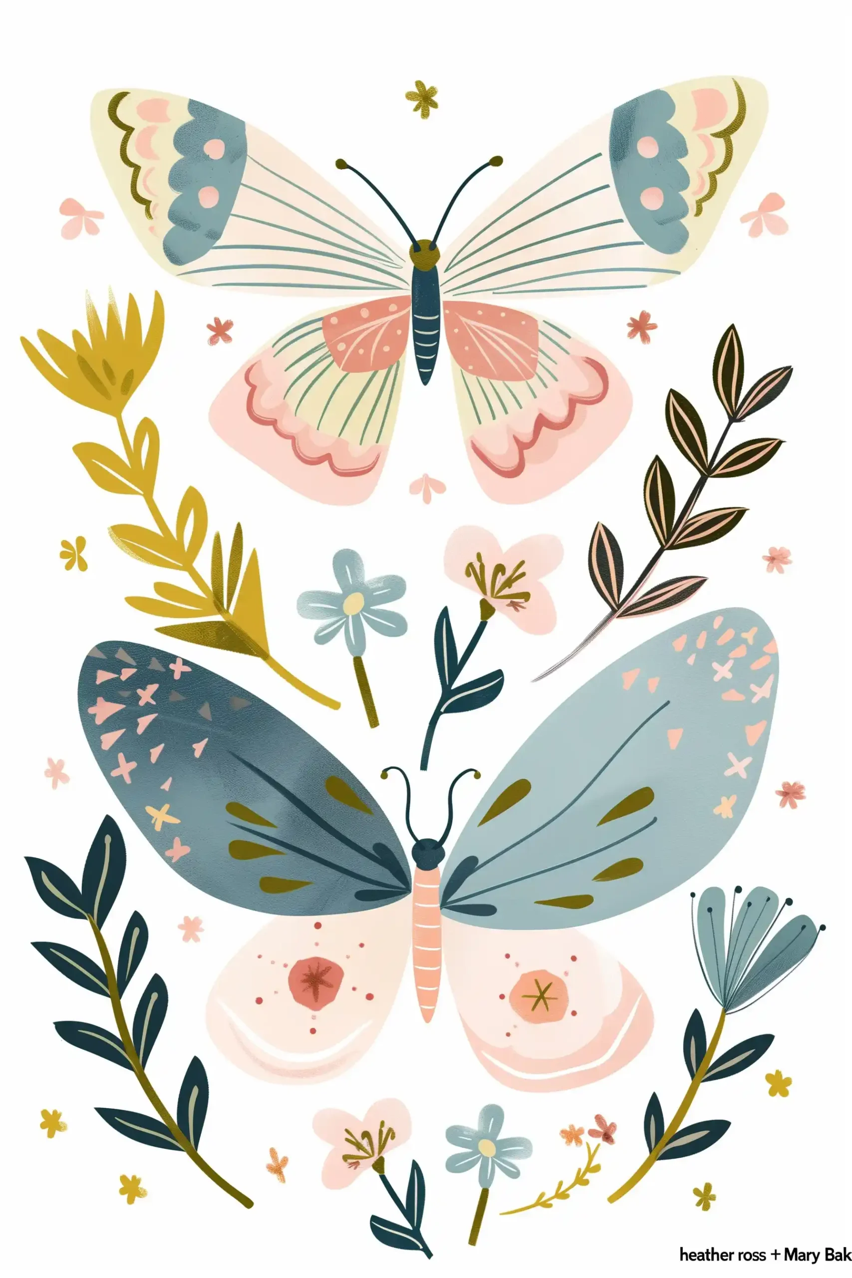 Floral Butterfly Duo Midjourney提示词