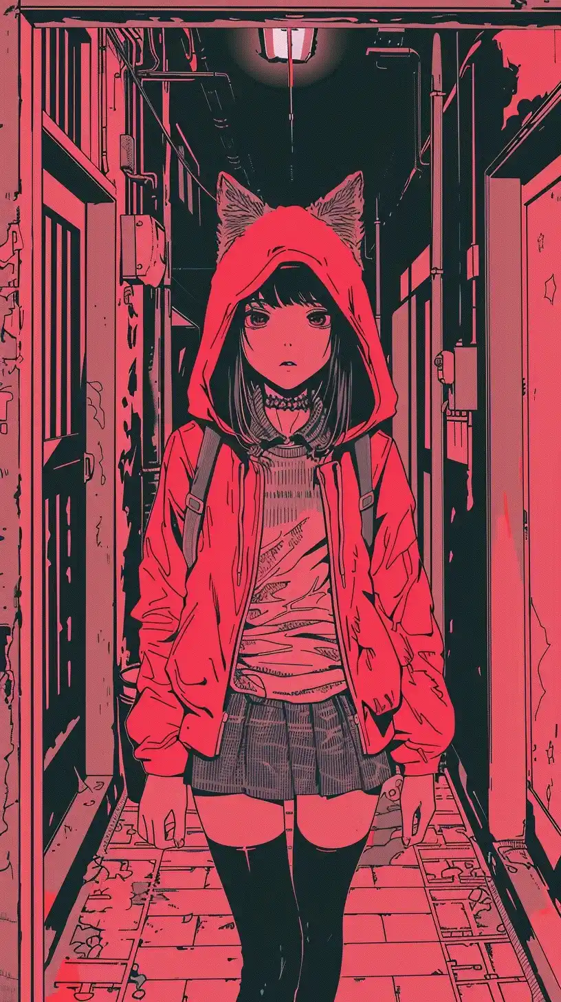 Shinkai-Style Red Hood Wolf Midjourney提示词