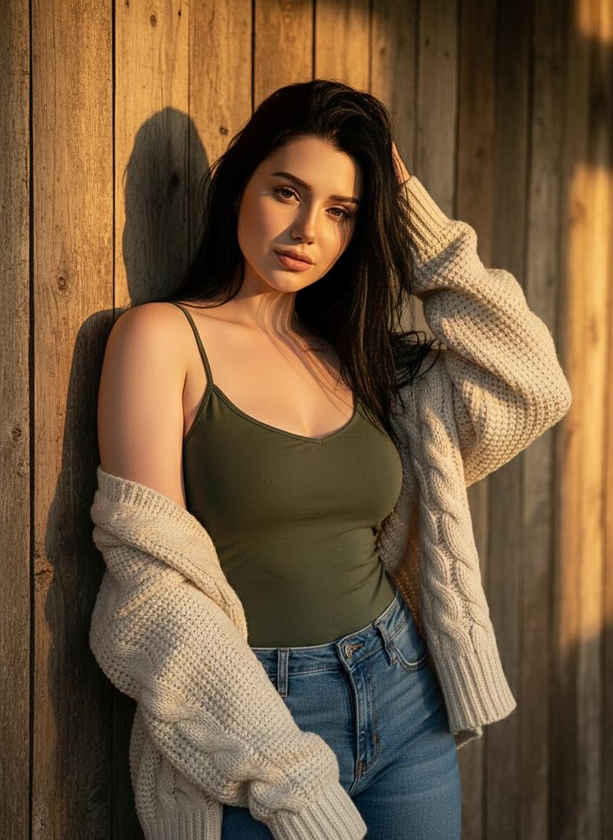 Brunette Woman Casual Portrait, Golden Hour Light Nano Banana提示词