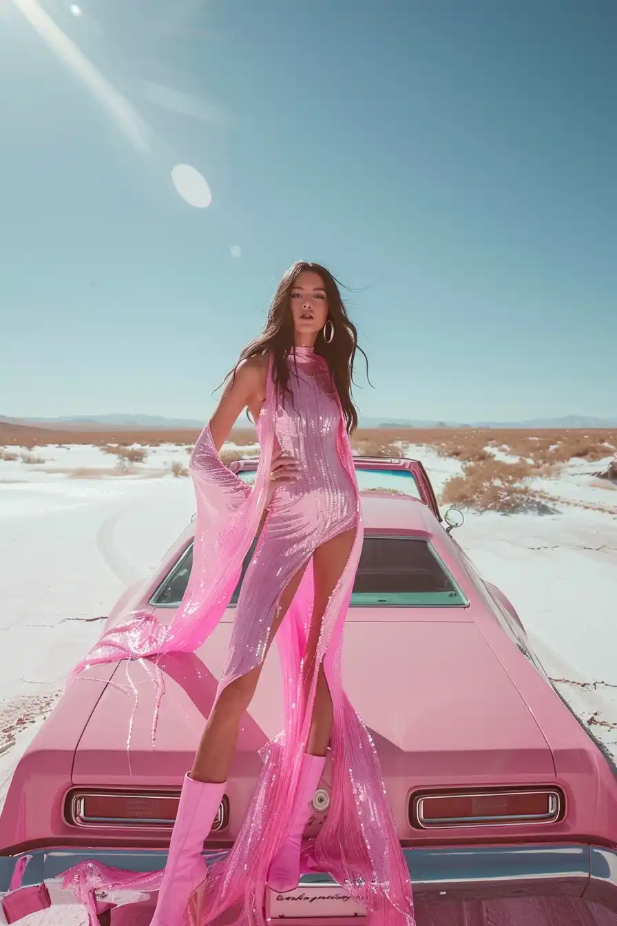 Fashion Model on Car Midjourney提示词