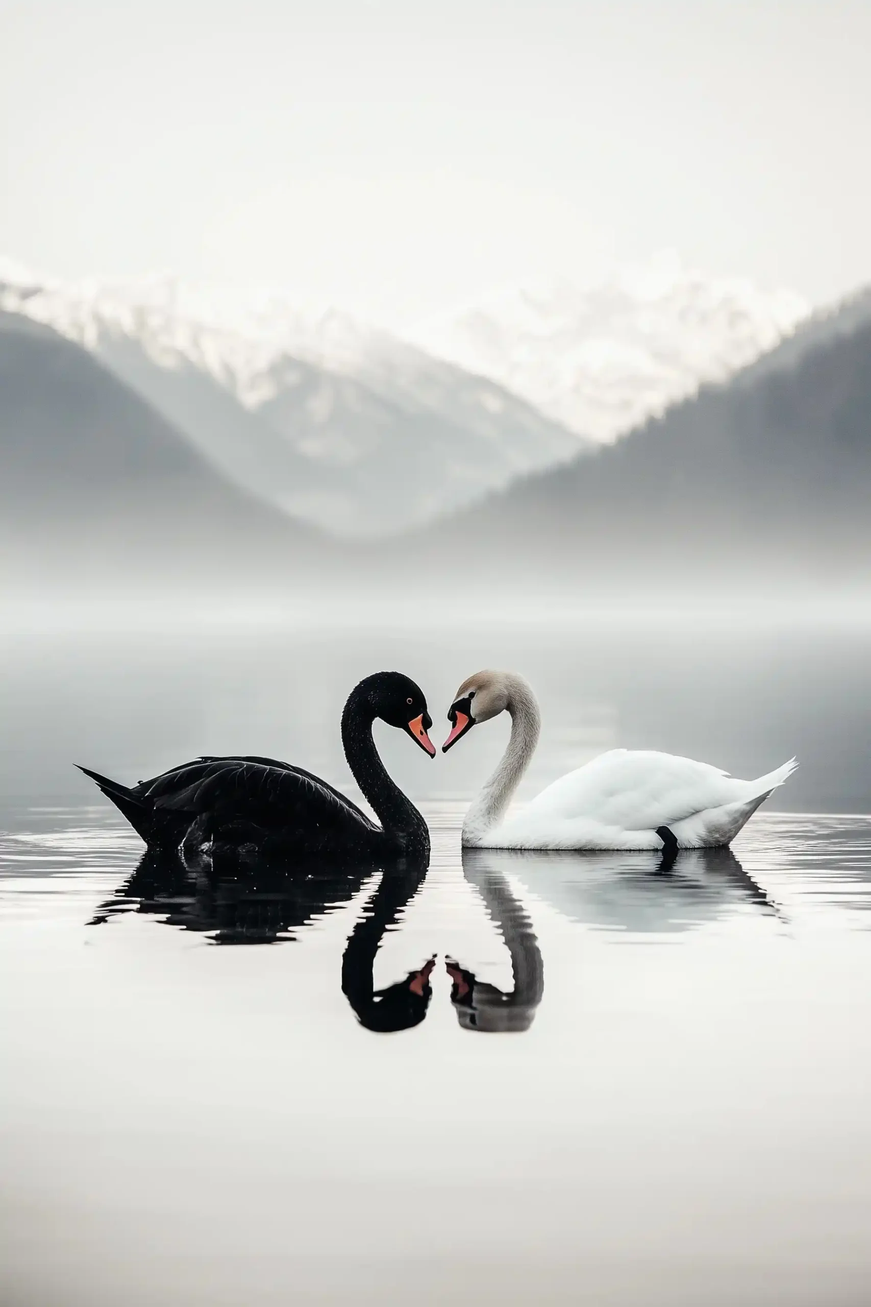 Heart-Shaped Swans Reflection Midjourney提示词
