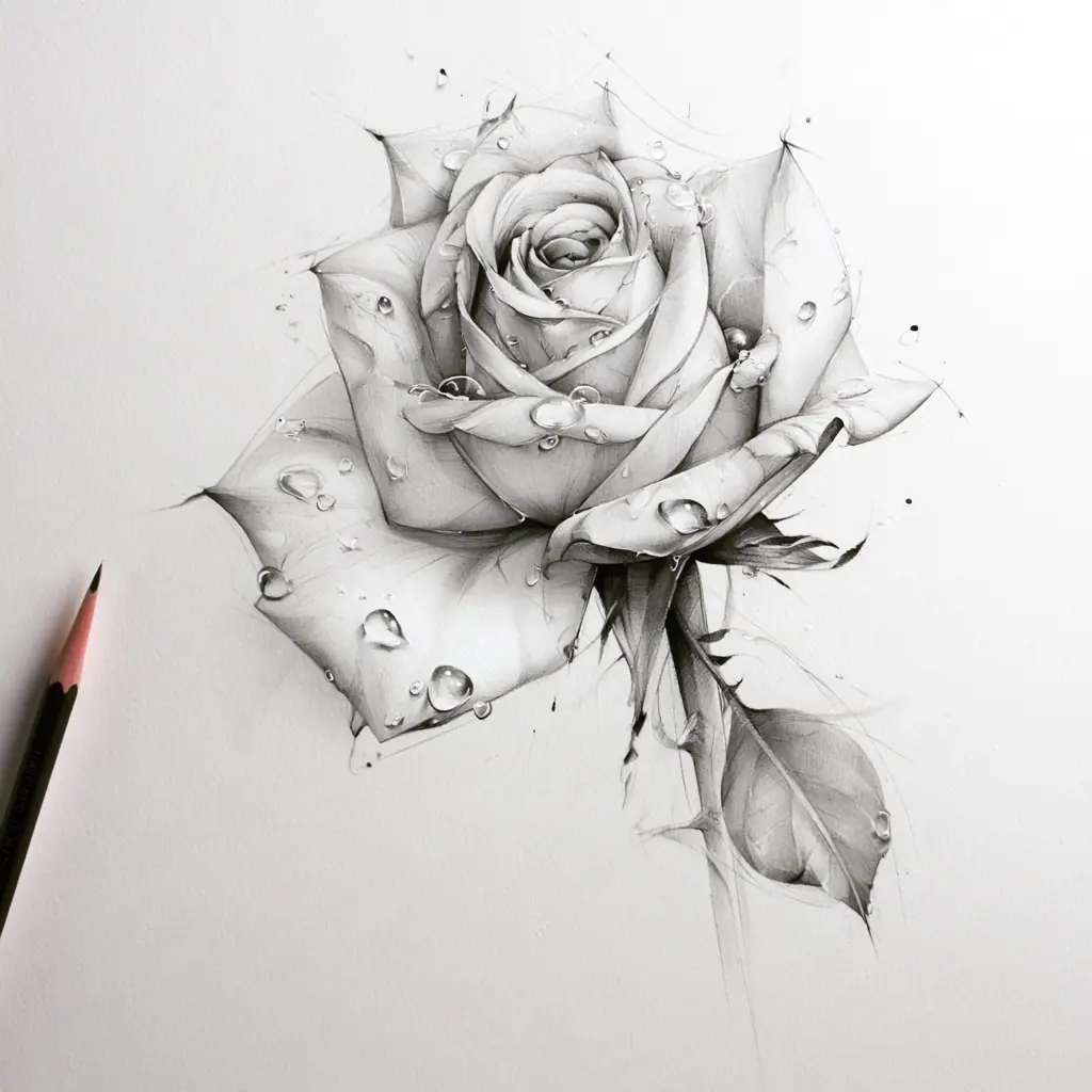 Tattoo Rose Drawing Design Midjourney提示词