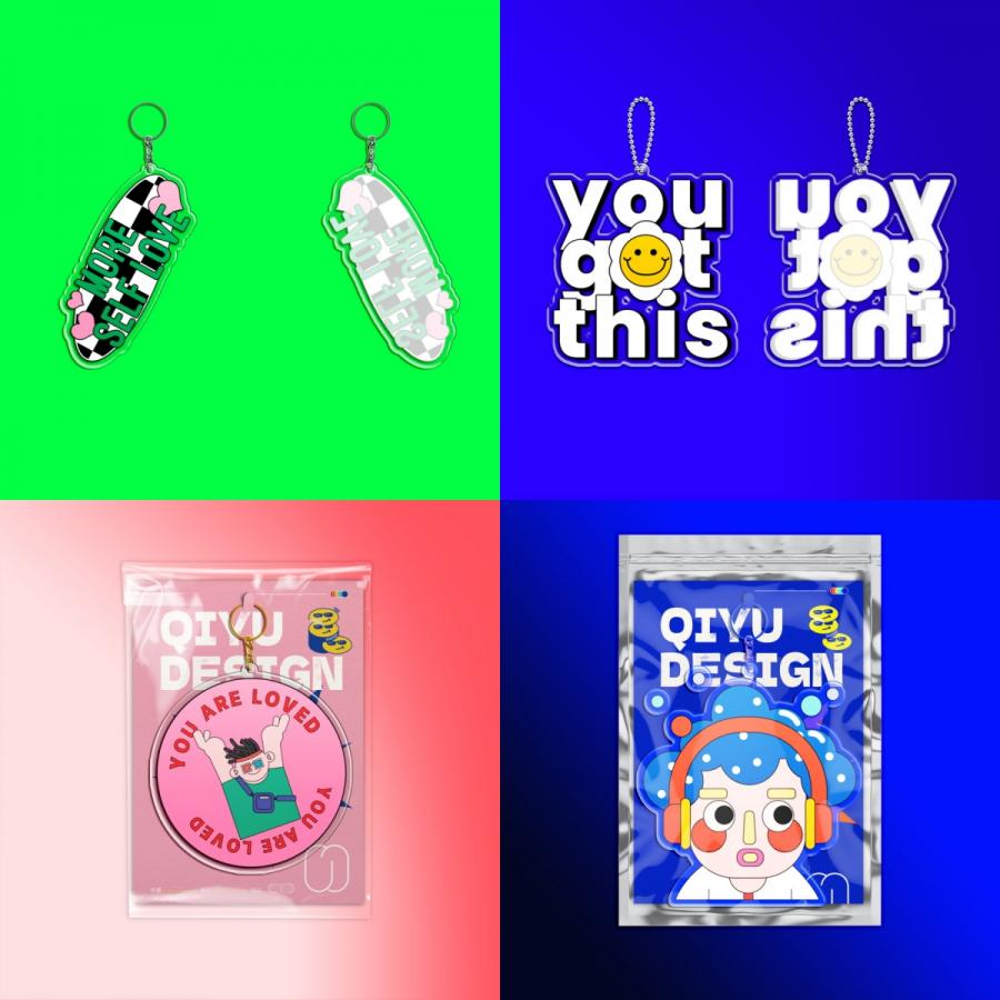 异形自定义亚克力透明钥匙扣挂件VI文创产品设计效果PSD样机素材