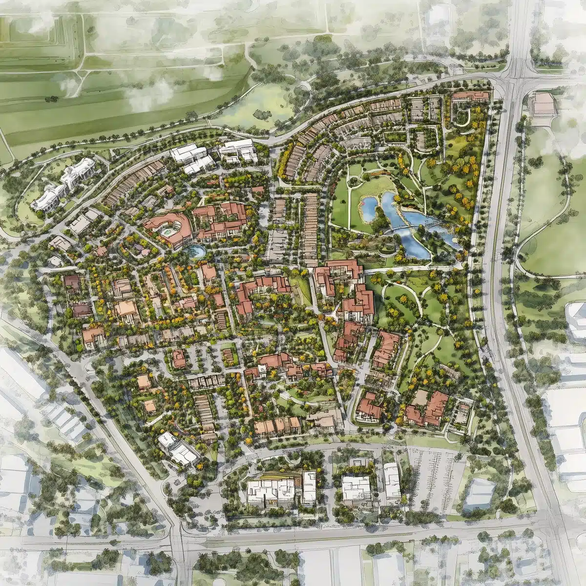 Aerial View of New Urbanism Midjourney提示词