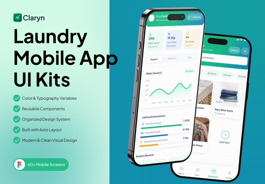 Claryn – Eco Laundry & Subscription Mobile UI Kit