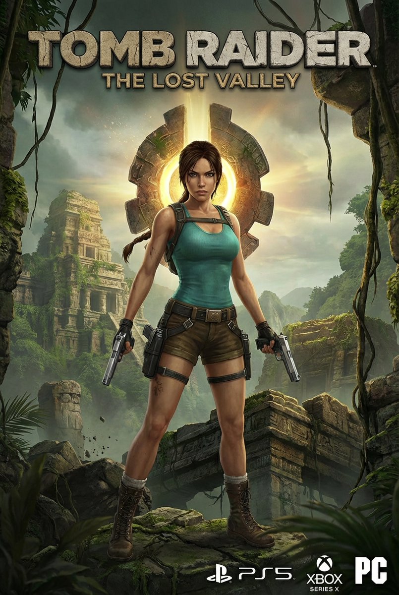Tomb Raider Lara Croft Game Art - Ancient Jungle Ruins Nano Banana提示词