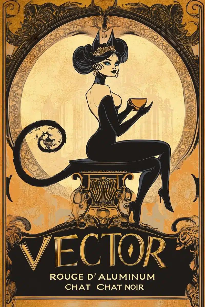 Art Nouveau Cat Woman Poster Midjourney提示词