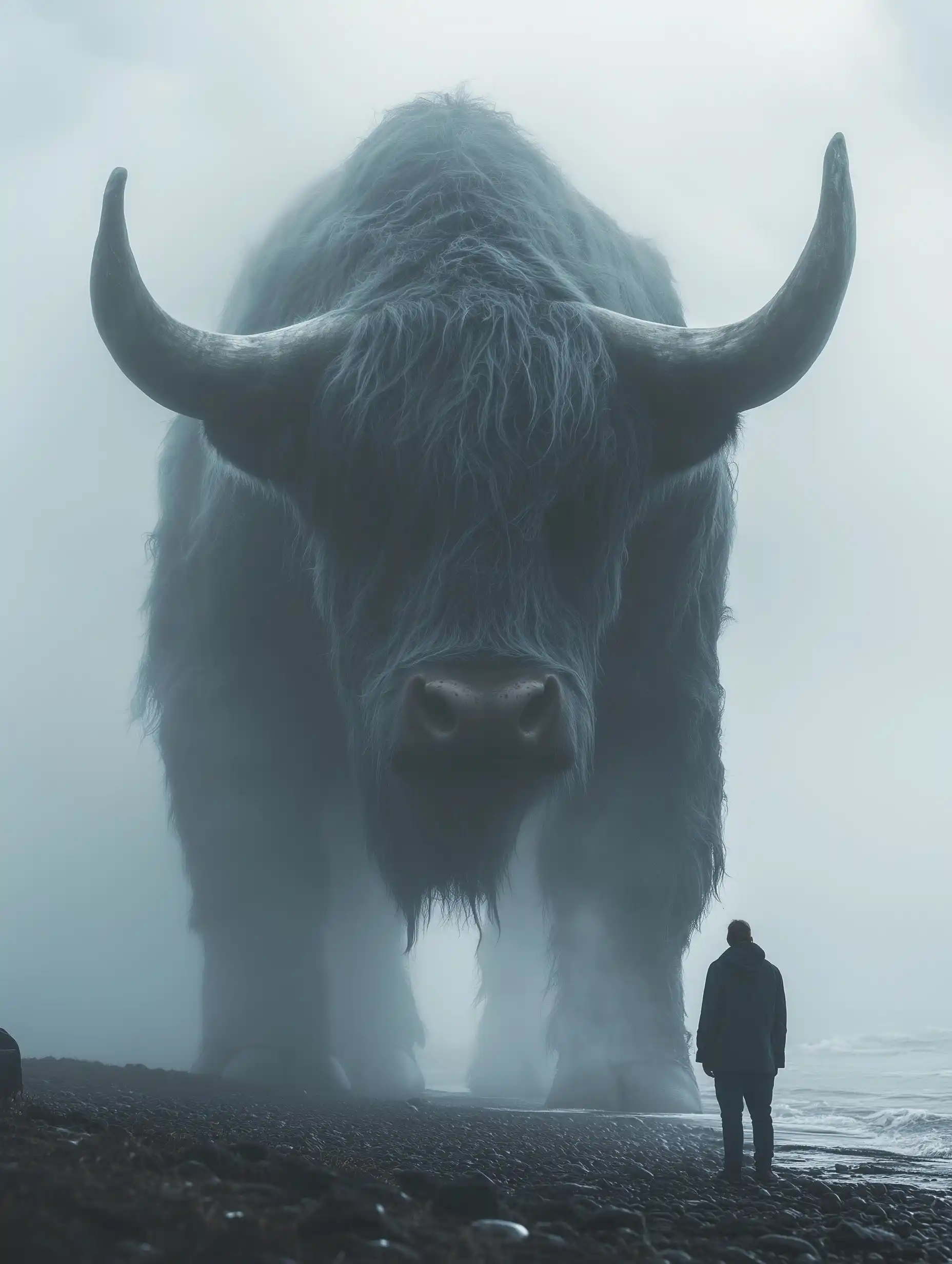 Dramatic Bull at Beach Midjourney提示词