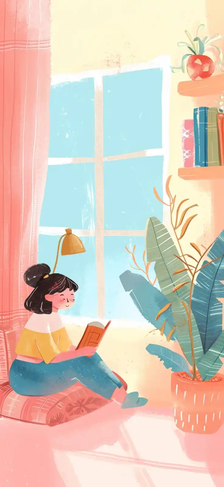 Kawaiicore Girl Reading Midjourney提示词