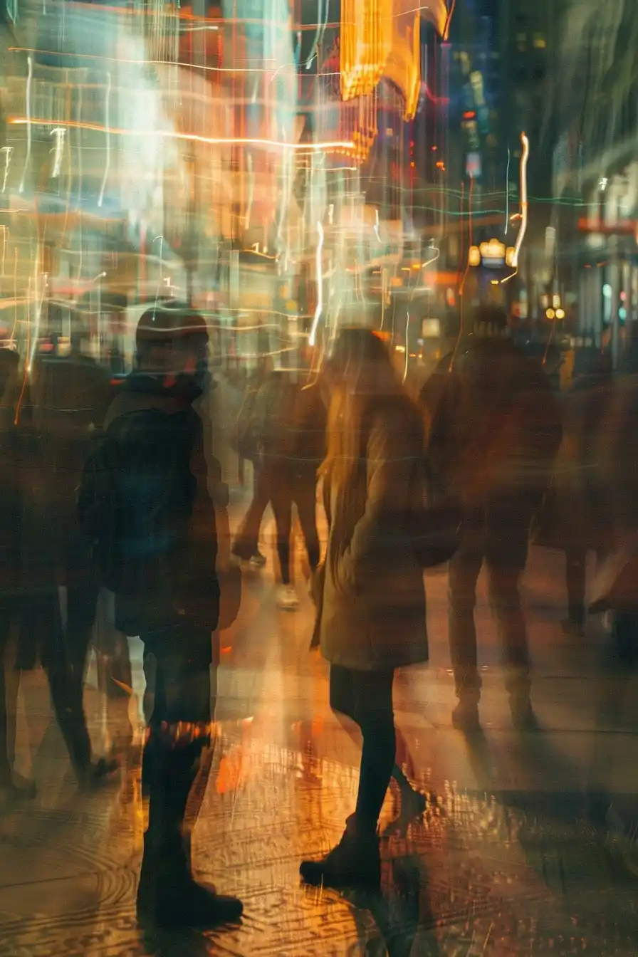 Urban Encounter – Dreamlike Blur Midjourney提示词