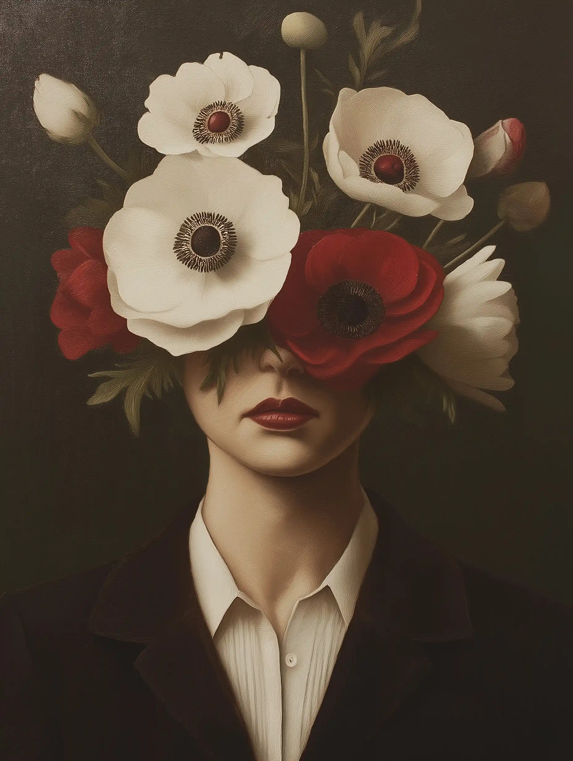 Psychedelic Brunette with Flowers Midjourney提示词